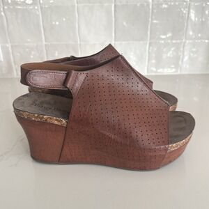 Pierre Dumas Hester Platform Wedge‎ Sandal Women's 10 Brown Leather Slingback